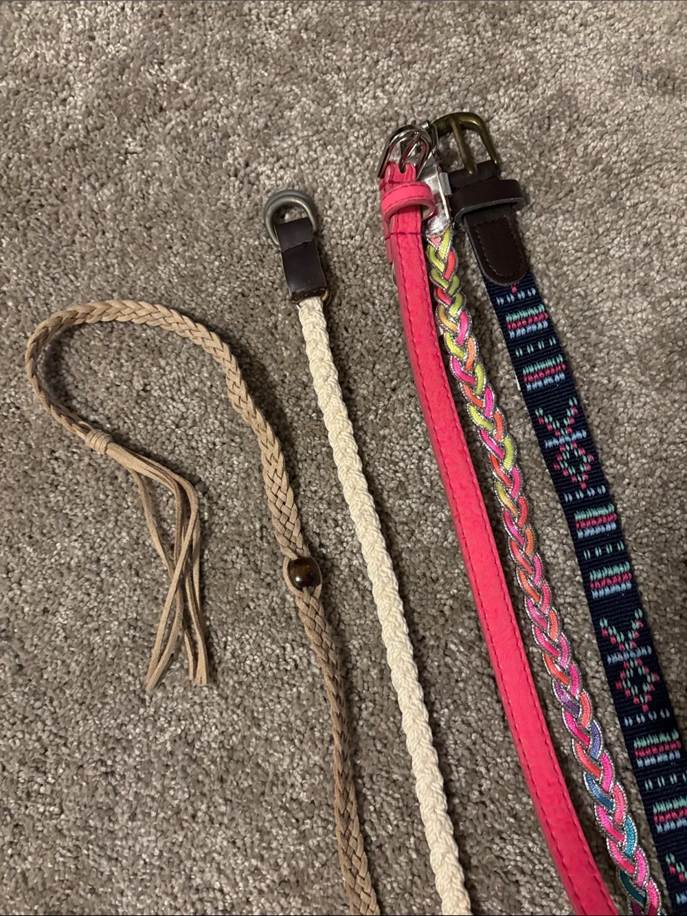 Bundle of 5 Mixed Boho Belts  - Neutral, Pink, Multicolor